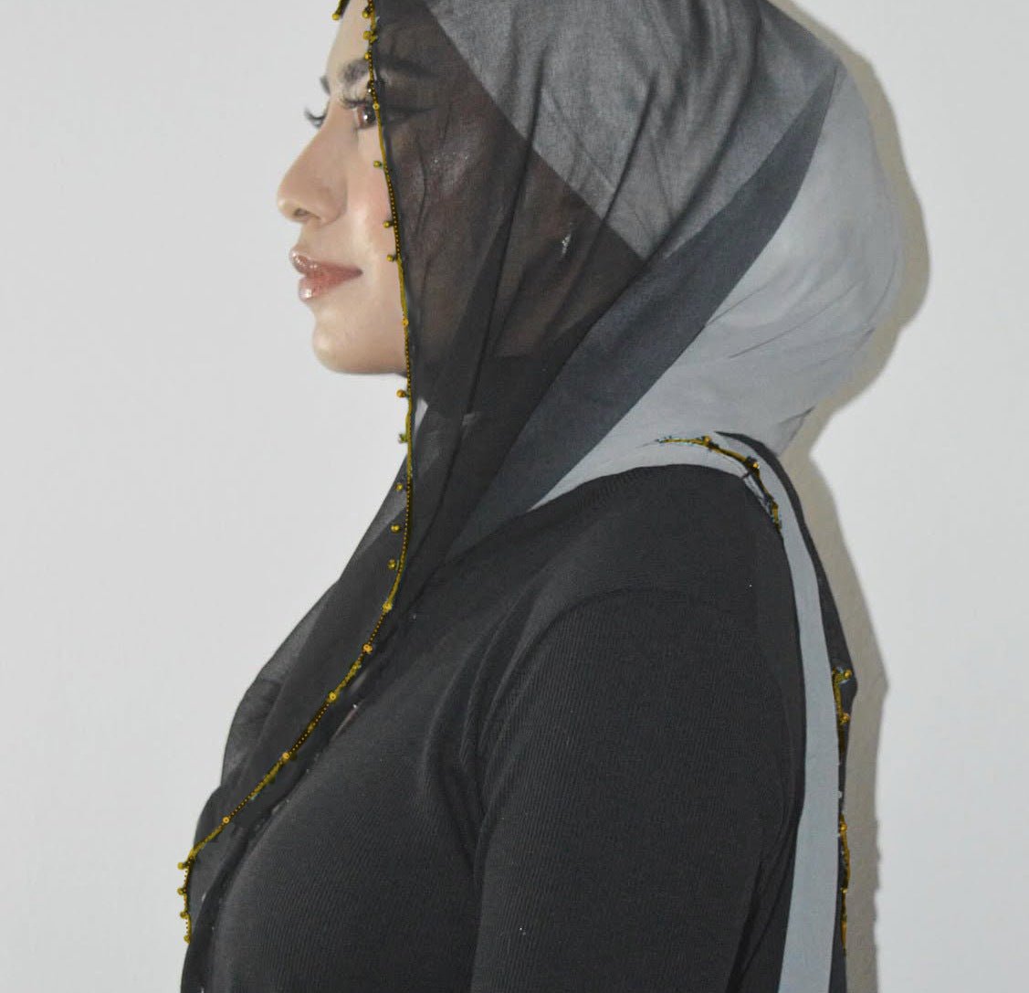 Mariam's Collection Gradient Colour Pearl Chiffon Beaded Chain Hijab (MH137) — detail shot 7