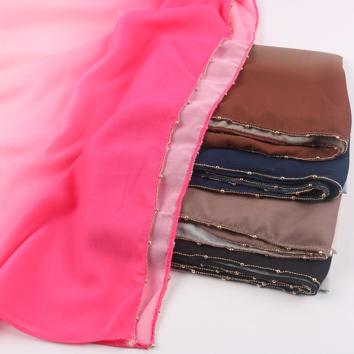 Mariam's Collection Gradient Colour Pearl Chiffon Beaded Chain Hijab (MH137) — detail shot 10