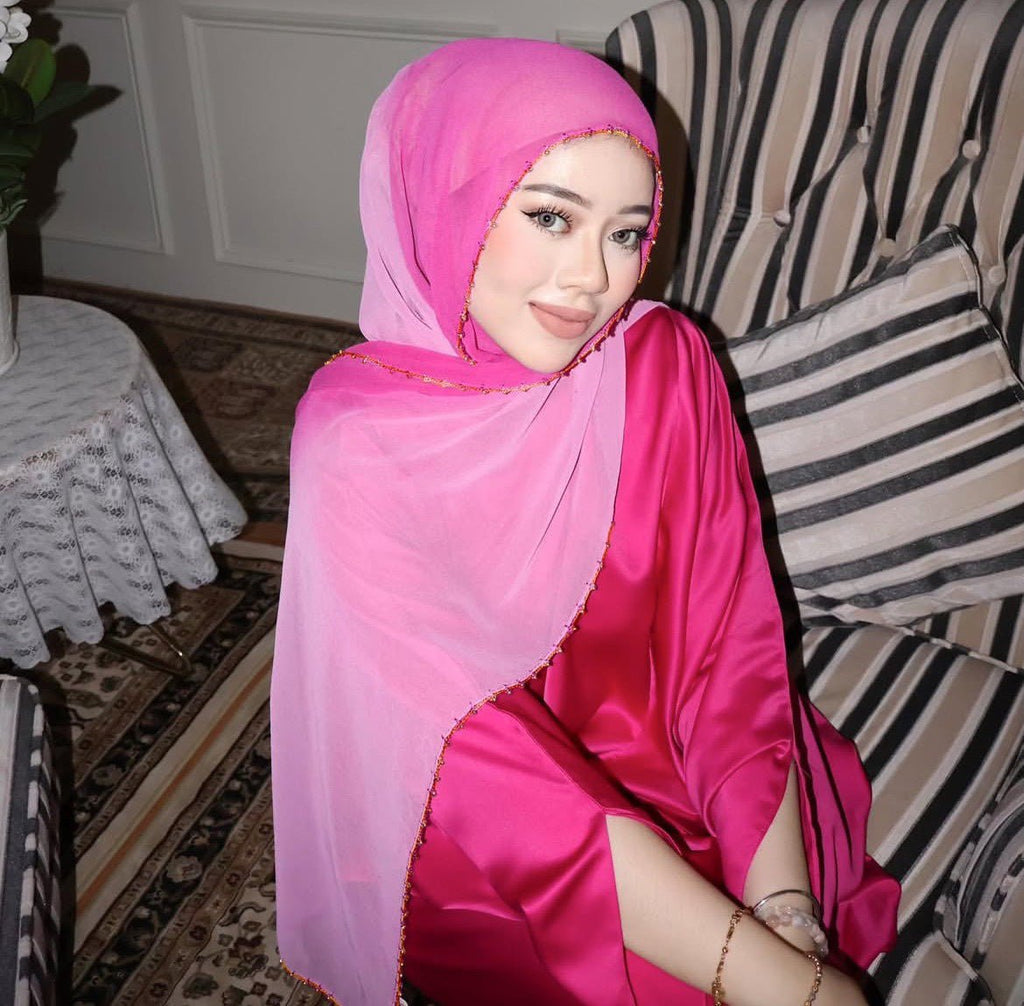 Mariam's Collection Gradient Colour Pearl Chiffon Beaded Chain Hijab (MH137) — detail shot 9