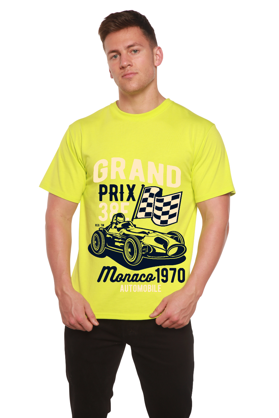 Spun Bamboo Grand Prix Men's Bamboo Viscose/Organic Cotton Short Sleeve Graphic T-Shirt — color detail