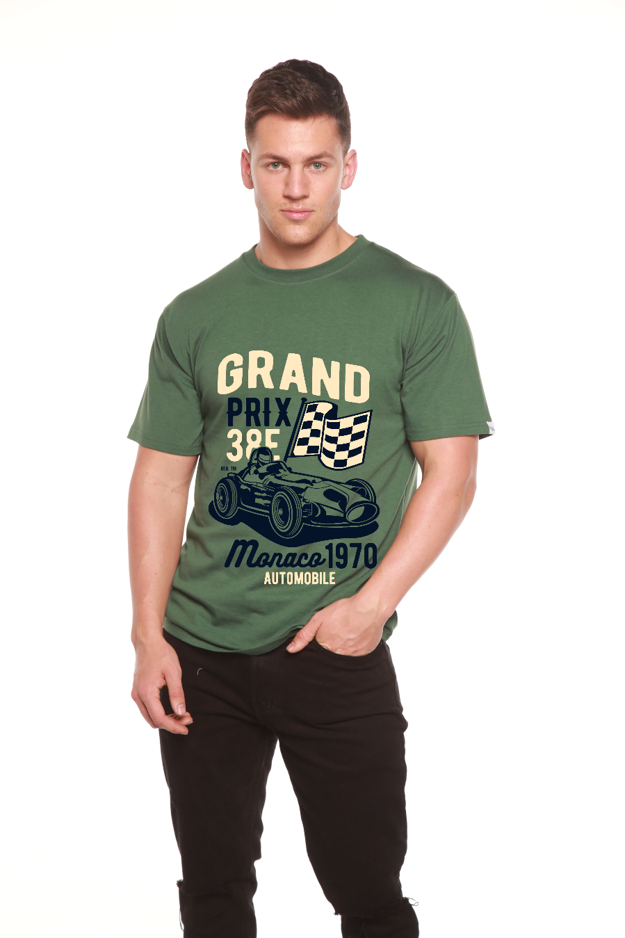 Spun Bamboo Grand Prix Men's Bamboo Viscose/Organic Cotton Short Sleeve Graphic T-Shirt — comparison shot