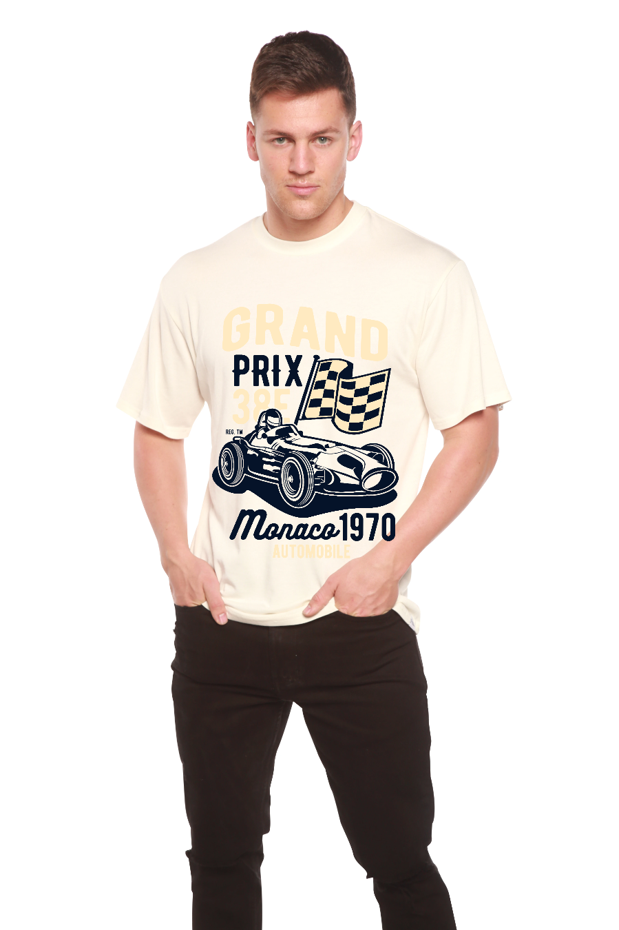 Spun Bamboo Grand Prix Men's Bamboo Viscose/Organic Cotton Short Sleeve Graphic T-Shirt — side view