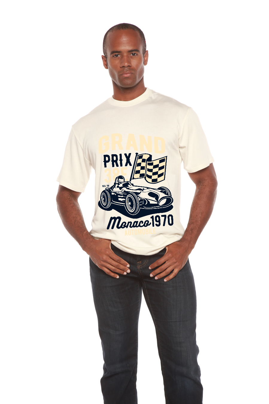 Spun Bamboo Grand Prix Men's Bamboo Viscose/Organic Cotton Short Sleeve Graphic T-Shirt — in-use photo