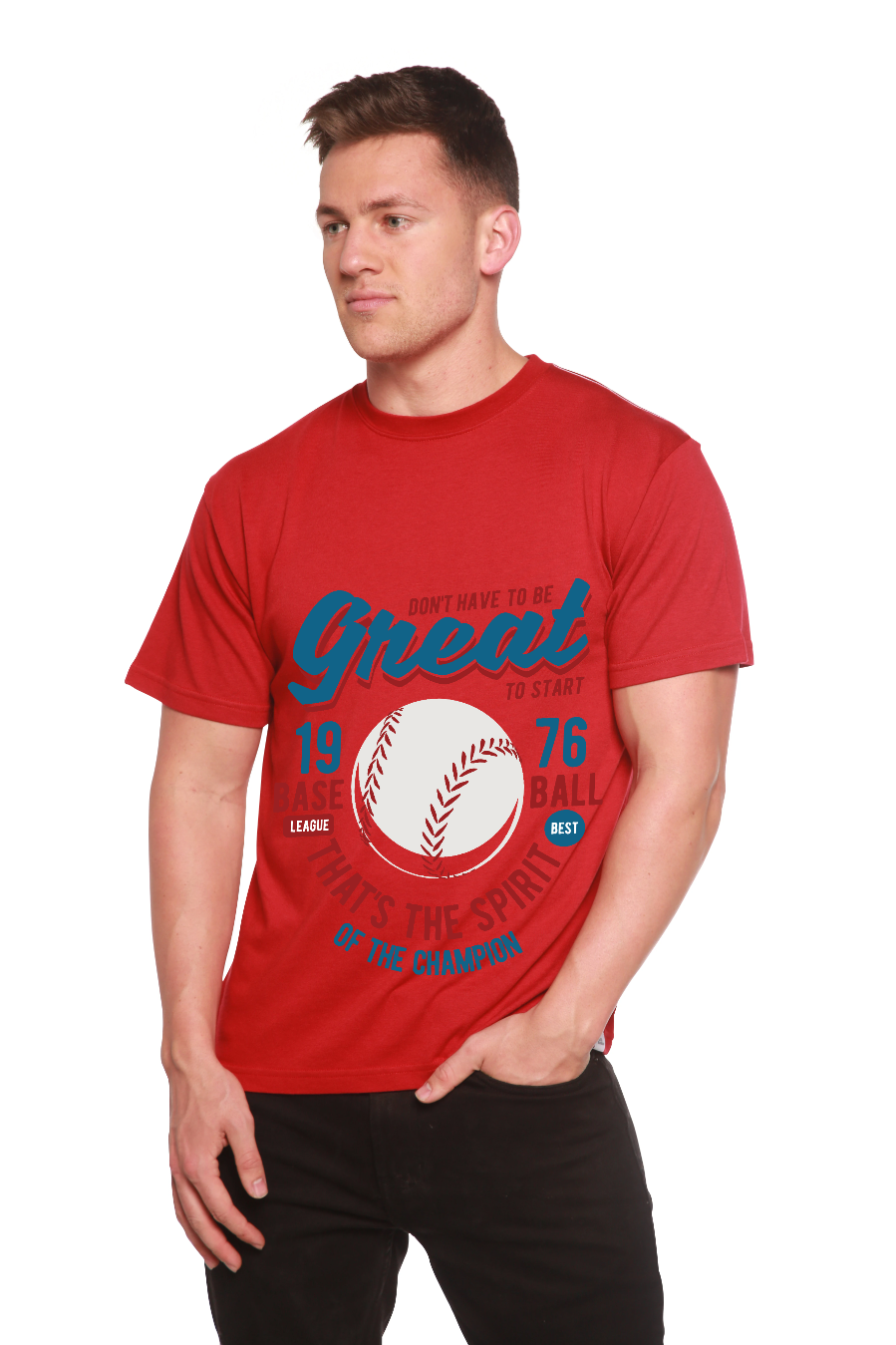 Spun Bamboo Great Baseball Men's Bamboo Viscose/Organic Cotton Short Sleeve Graphic T-Shirt — product on model