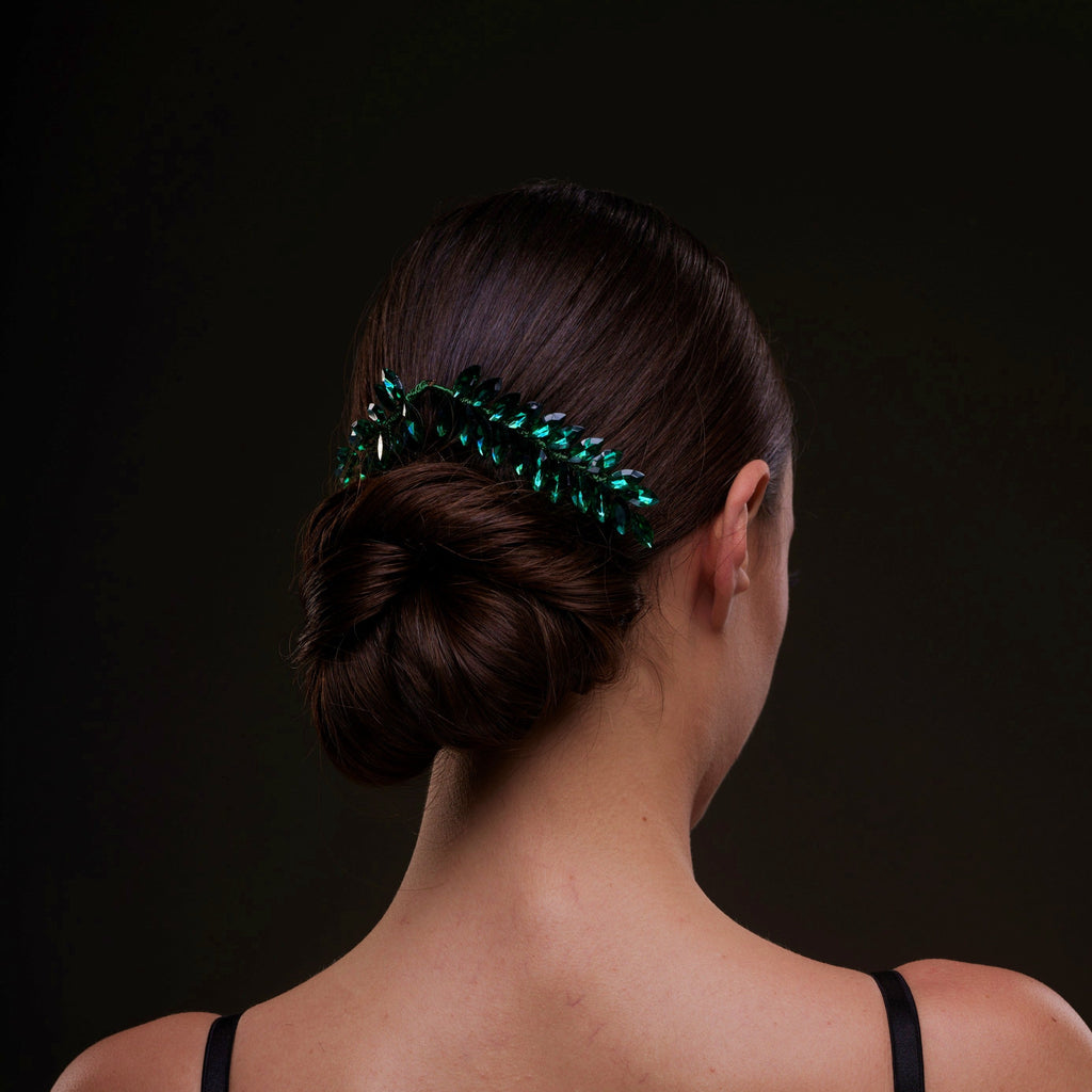 Emerald Green Crystal Leaf Hair Comb Set – Bridal Port, view 5