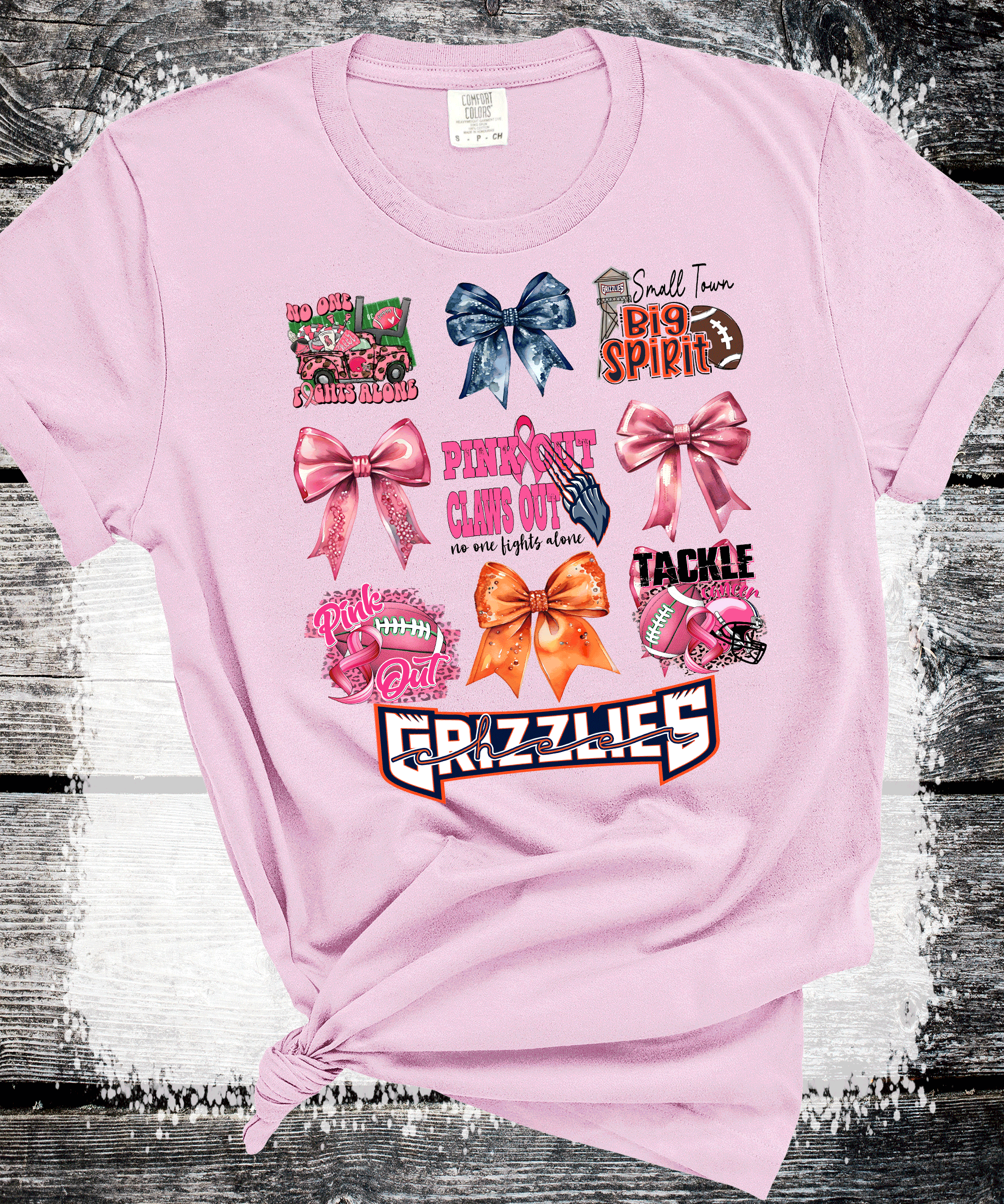A Blessed Texas Mess Boutique Glenn Grizzlies Youth Football PINK OUT shirts, Breast Cancer awareness month.… — main product shot