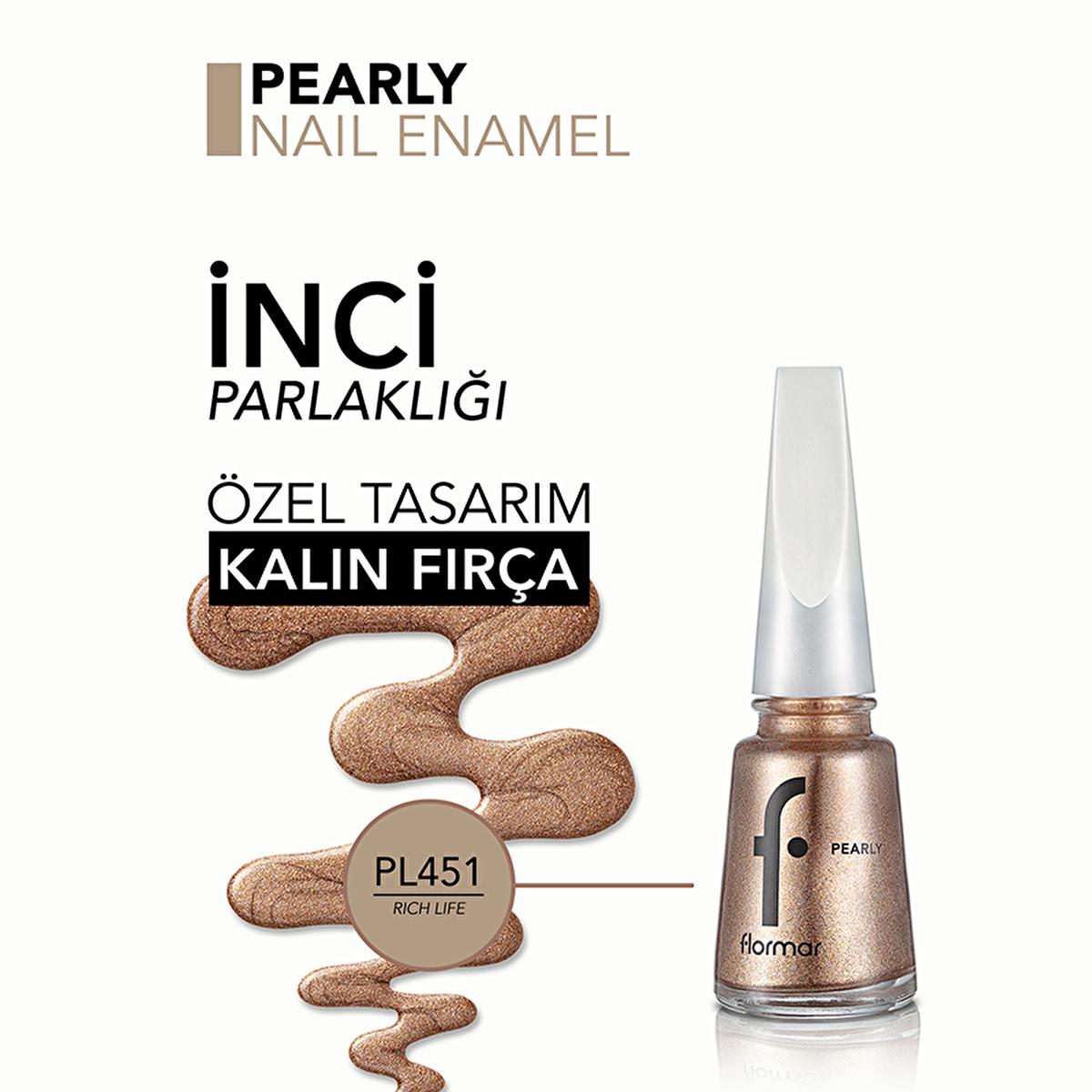 Flormar Long-Lasting Pearl Finish Nail Polish - Rich Life PL451, 6-Day Wear, Shimmer Effect, Elegant Nail Color for Women