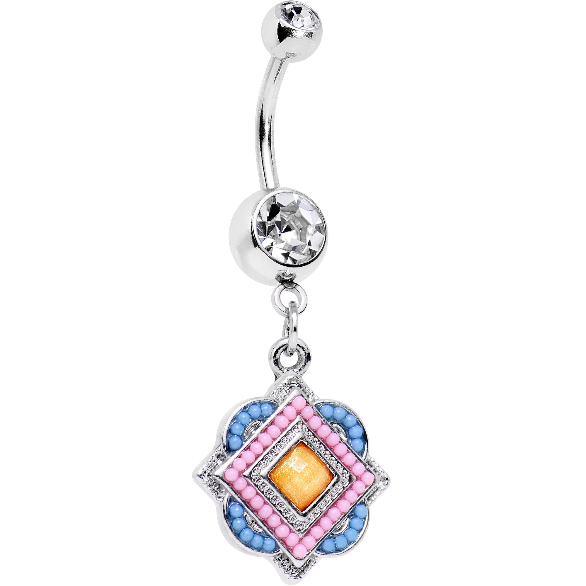 BodyCandy Yellow Gem Pink Baby Blue Orb Easter Sunday Dangle Belly Ring — main product shot
