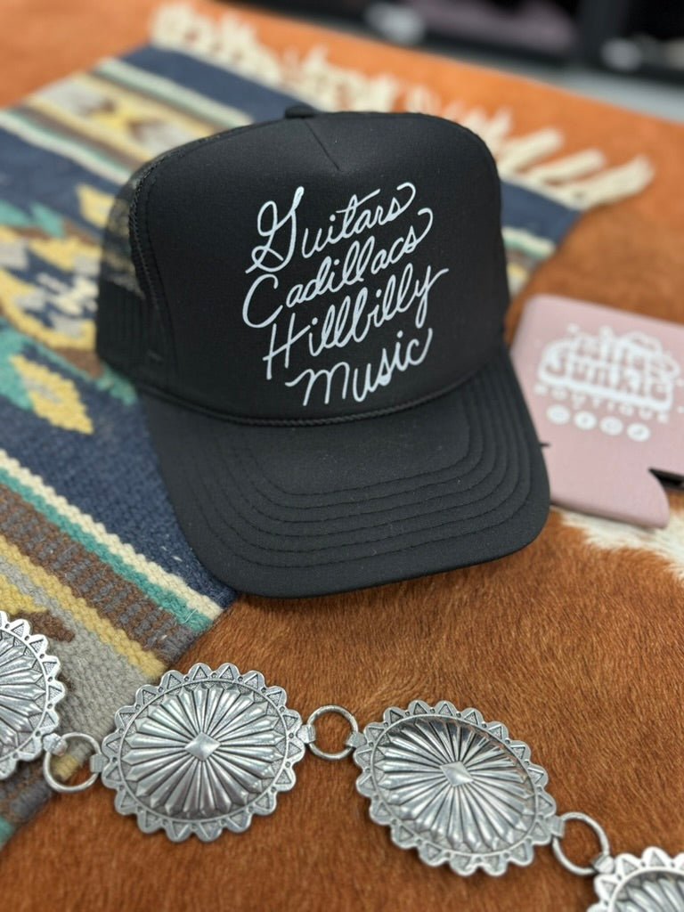 Wild Junkie Guitars Cadillacs Trucker Hat — hats category context
