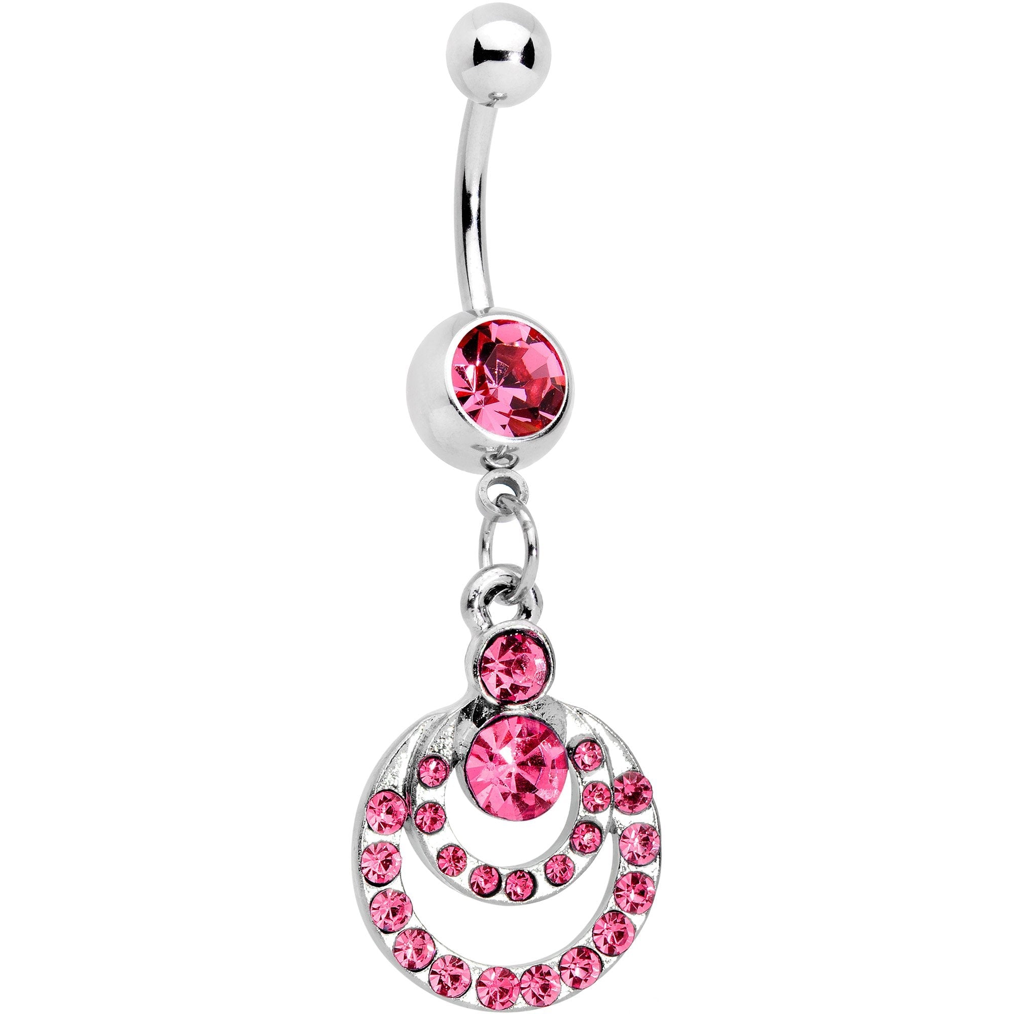 BodyCandy Pink Gem Double Crescent Dangle Belly Ring — main product shot