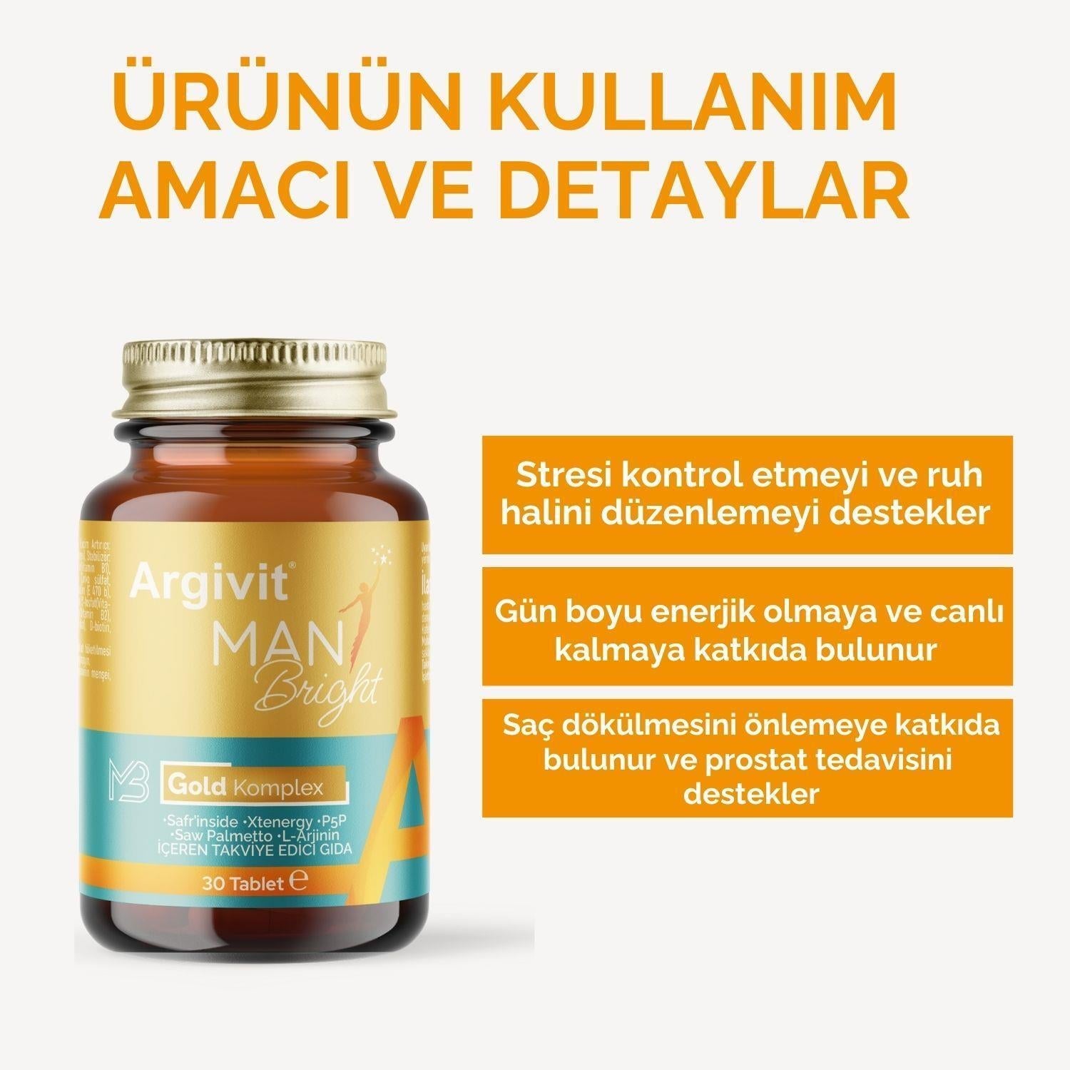 Argivit Men's Health Supplement - Stress Management, Energy & Hair Loss Prevention for Adult Men