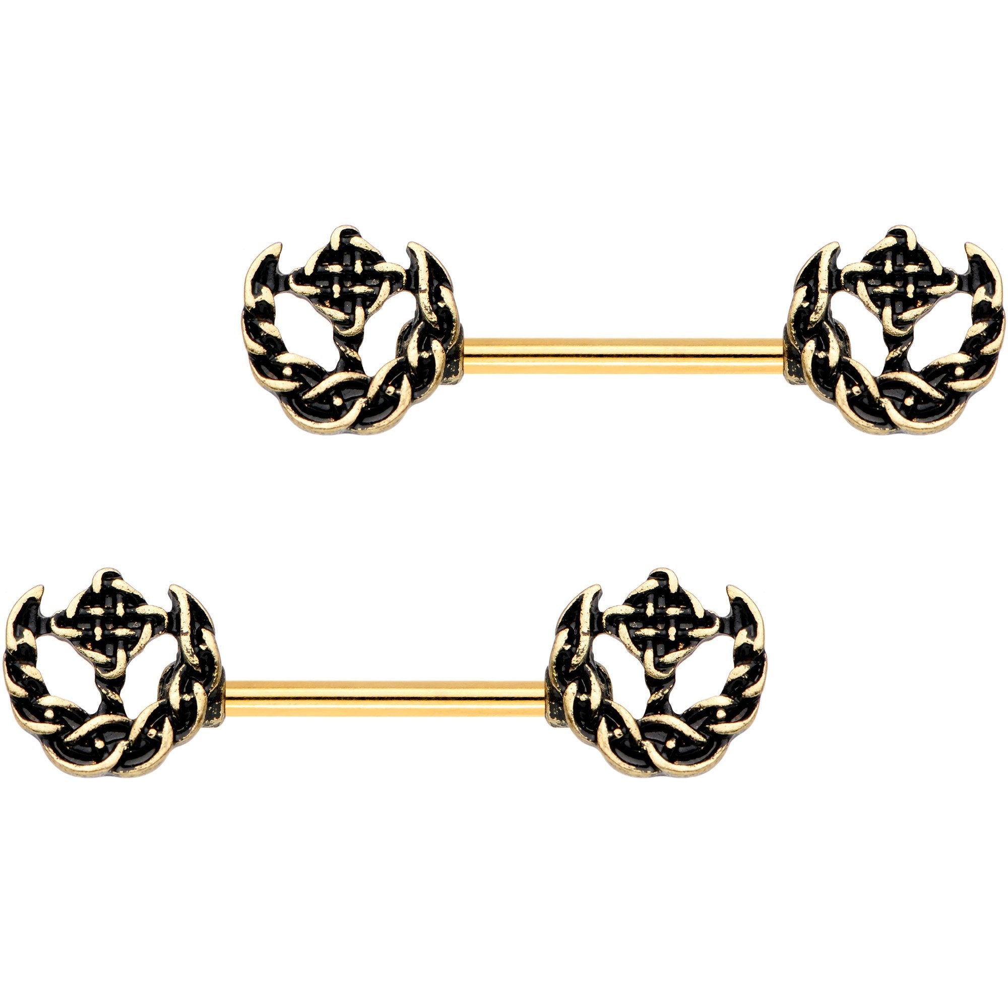 BodyCandy 9/16 Gold PVD Braided Nautical Anchor Barbell Nipple Ring Set — main product shot