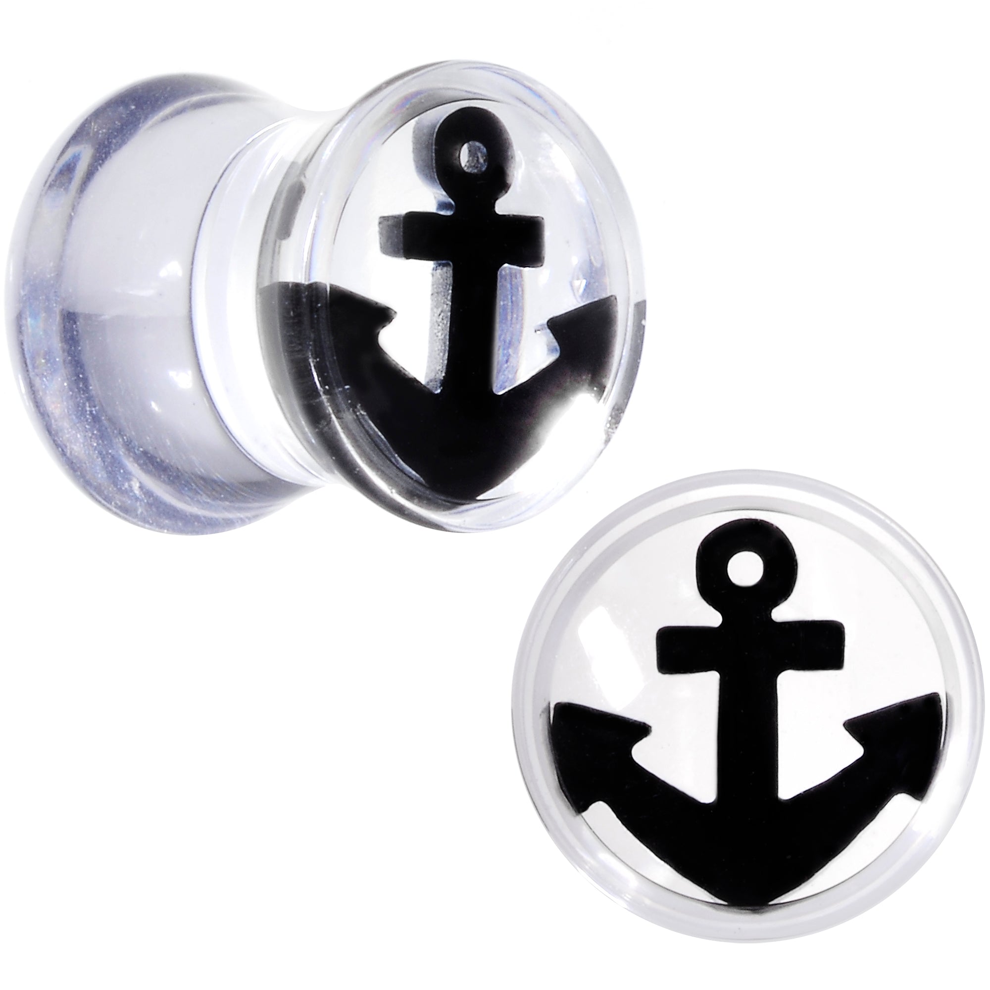 BodyCandy Clear Acrylic Black Anchor Saddle Plug Set 6mm to 20mm — back view
