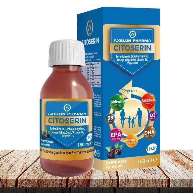Citoserin Omega-3 Syrup for Kids: Raspberry Flavor, DHA EPA, Vitamin D & B6 - 150ml