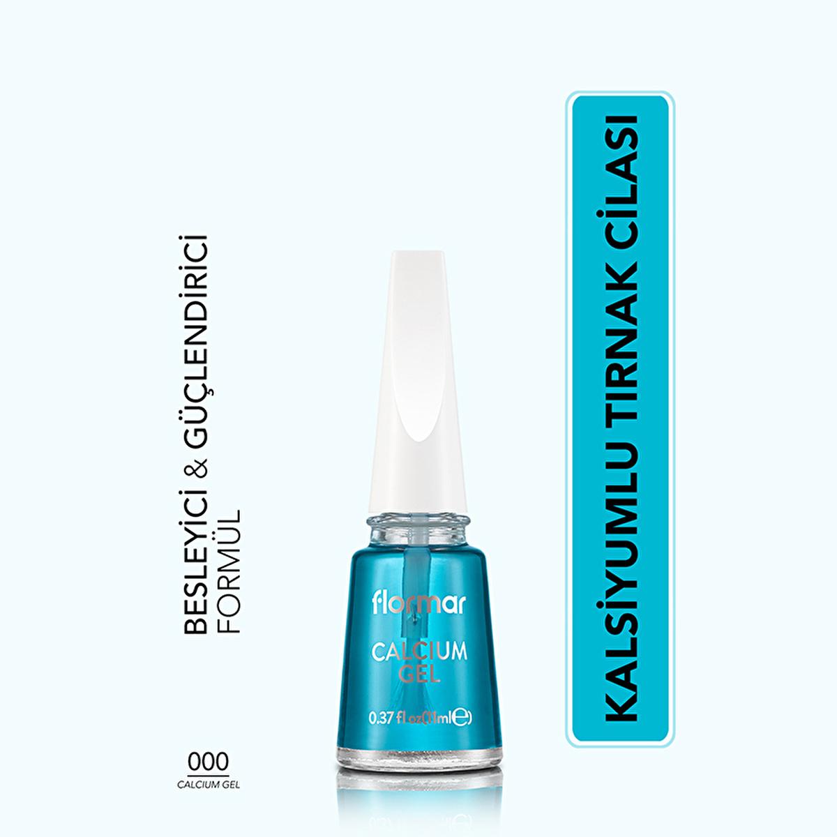 Flormar Calcium Gel Nail Strengthening Base Coat & Nail Polish - Nourishing, Glossy Finish, Nail Care for Weak Brittle Nails