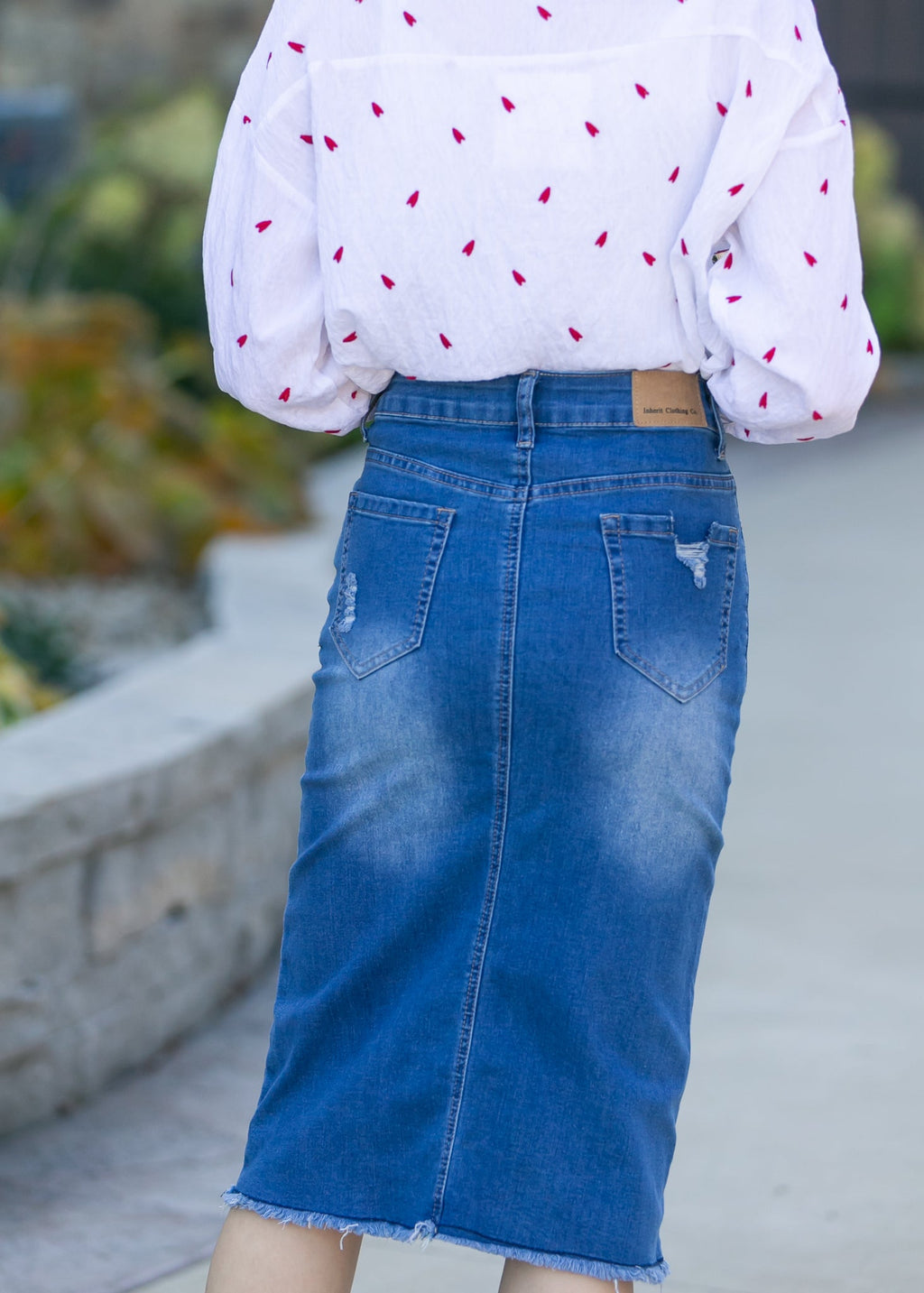 Inherit Co. Hadley High Rise Denim Midi Skirt - FINAL SALE — in-use photo