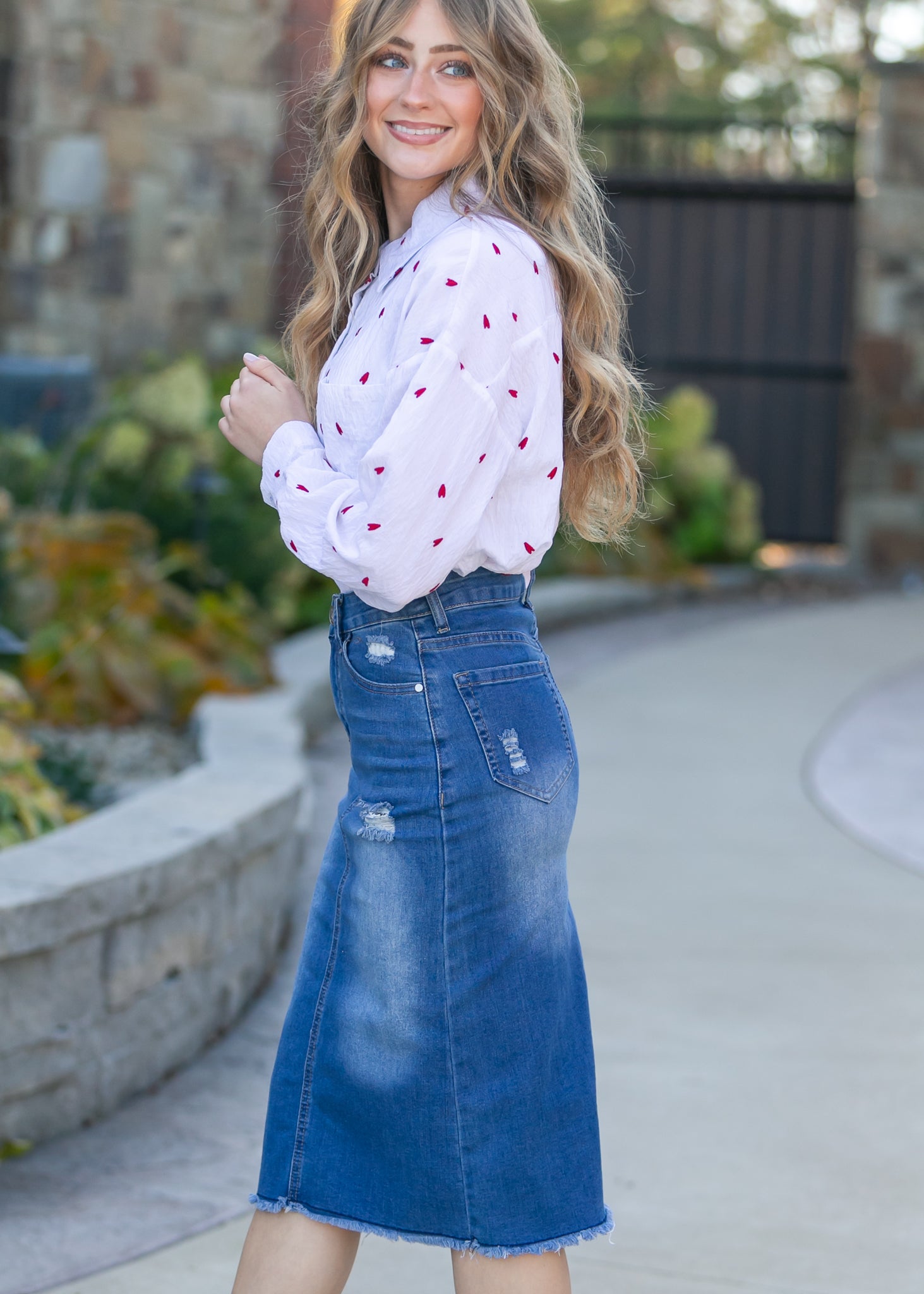 Inherit Co. Hadley High Rise Denim Midi Skirt - FINAL SALE — back view