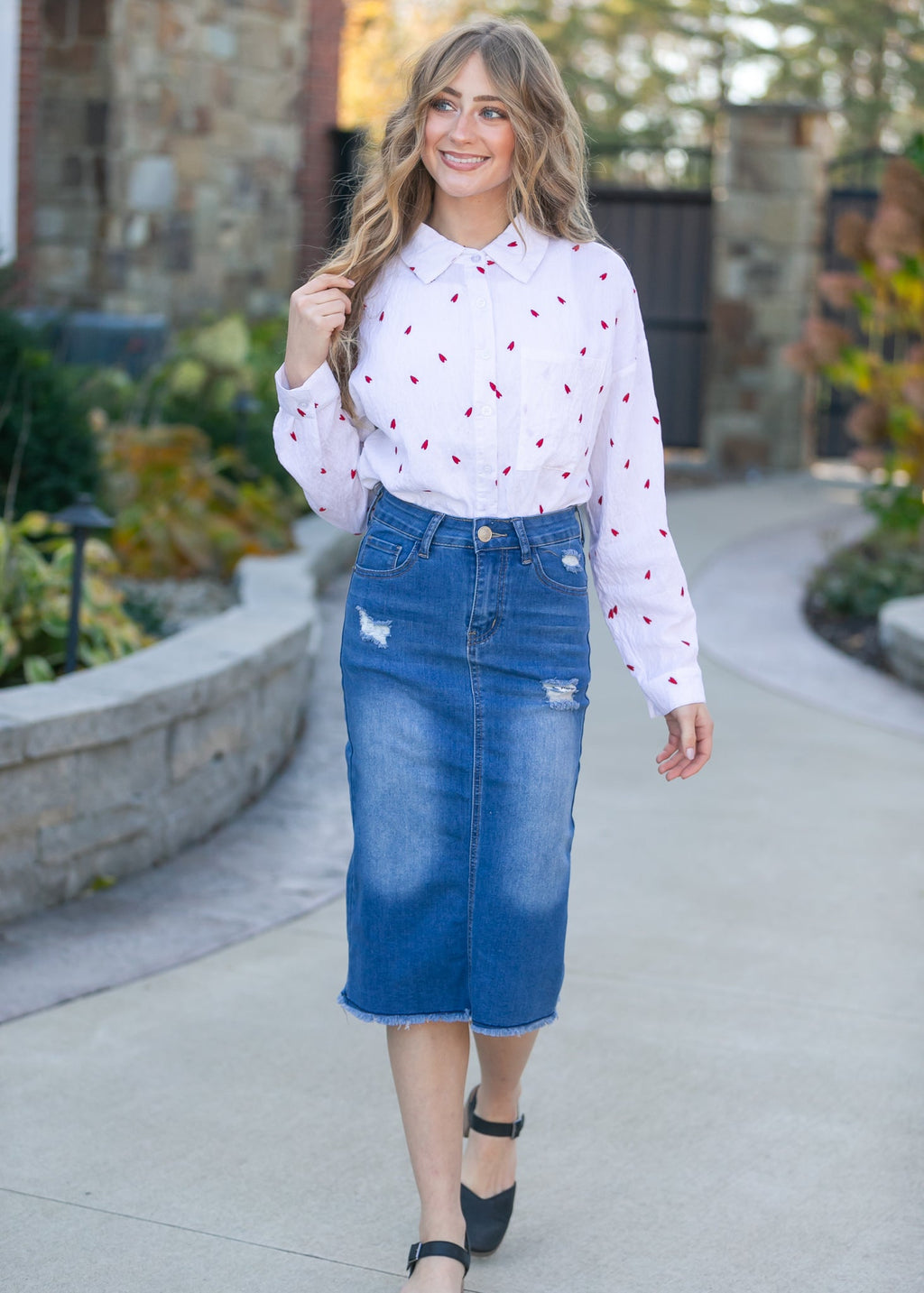Inherit Co. Hadley High Rise Denim Midi Skirt - FINAL SALE — side view