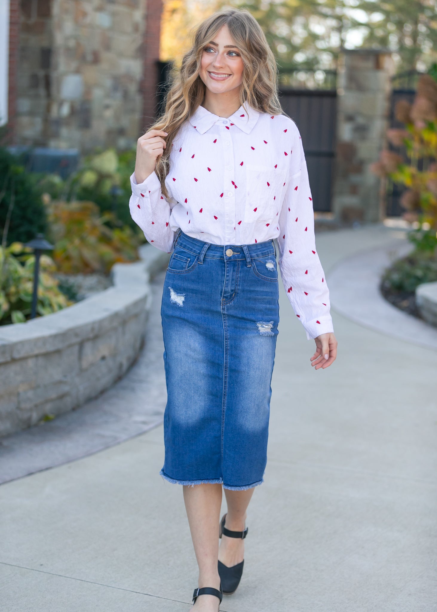 Inherit Co. Hadley High Rise Denim Midi Skirt - FINAL SALE — side view