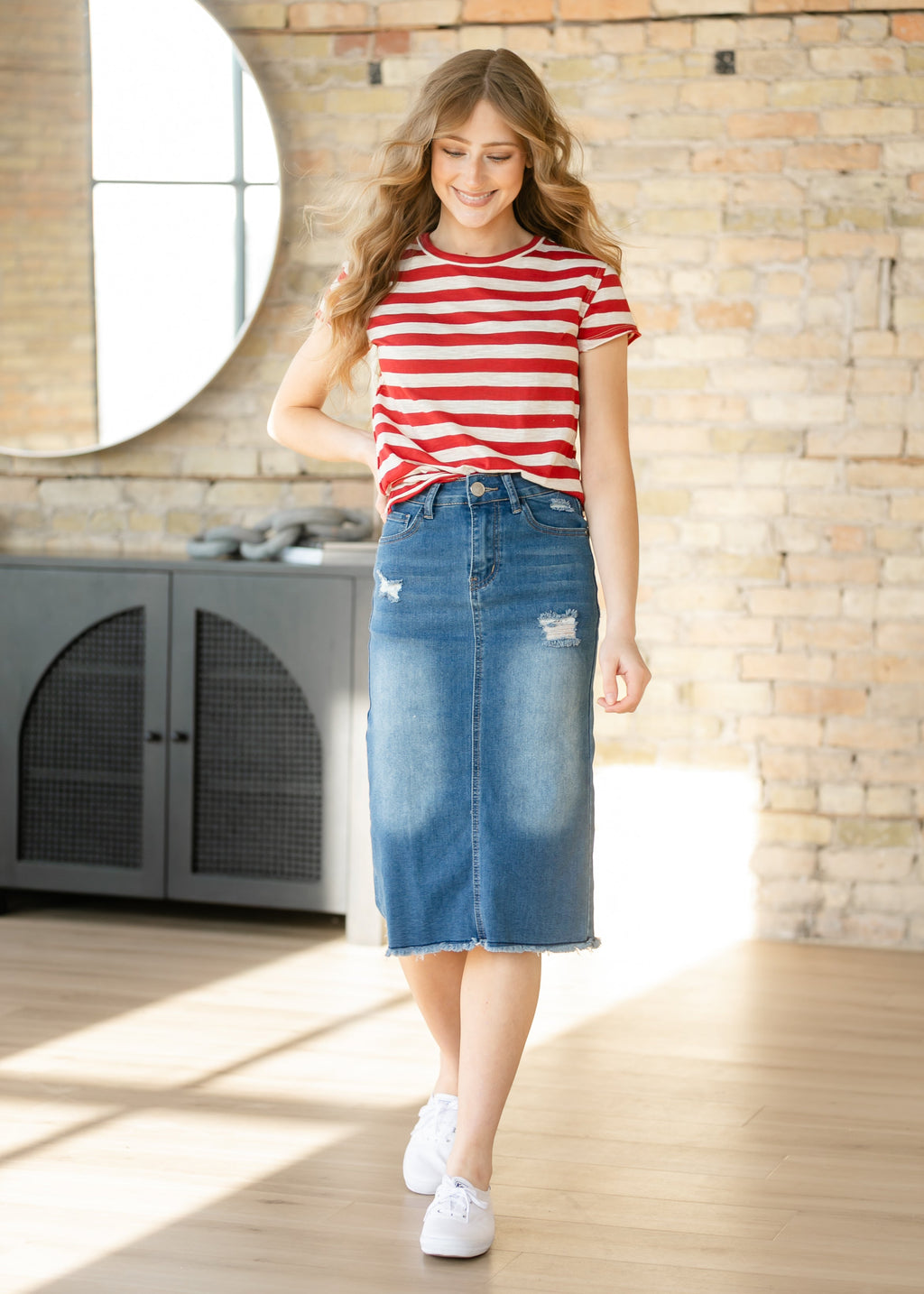 Inherit Co. Hadley High Rise Denim Midi Skirt - FINAL SALE — main product shot