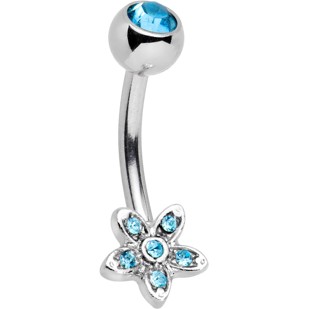 BodyCandy Blue Gem Field of Flowers Dangle Belly Ring — lifestyle context