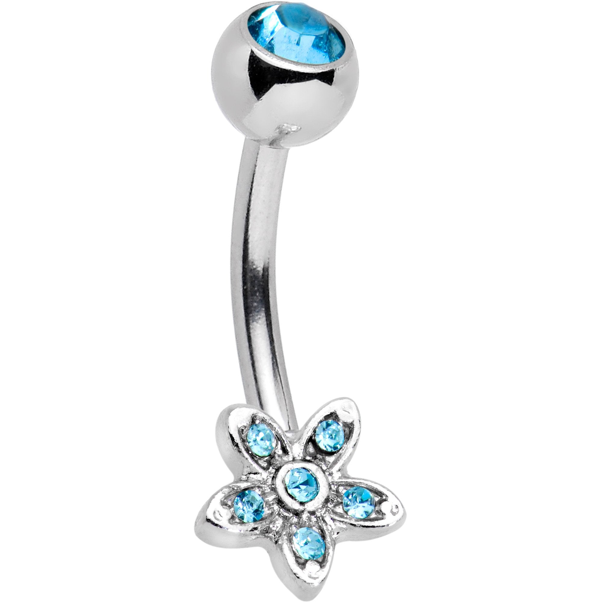 BodyCandy Blue Gem Field of Flowers Dangle Belly Ring — lifestyle context