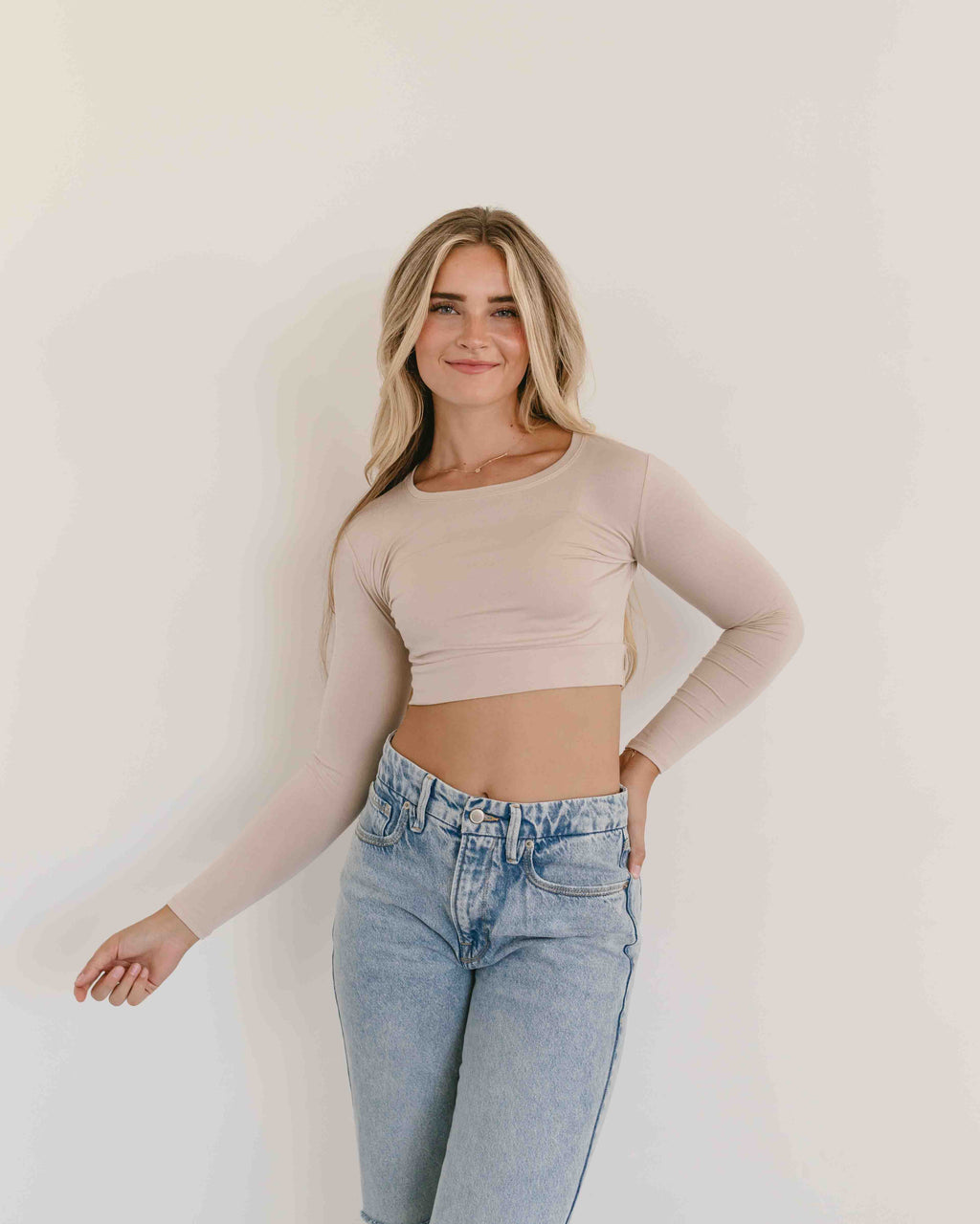 HALFTEE Layering Fashions Crew Neck Long Sleeve Halftee — fabric or material detail