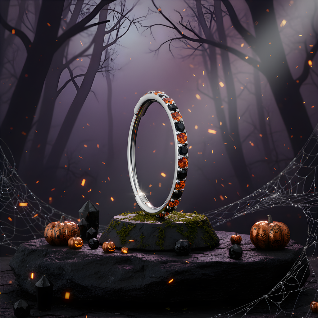 BodyCandy 20G Micro Gem Titanium Hinged Nose Hoop - Black Orange Nose Ring — side view