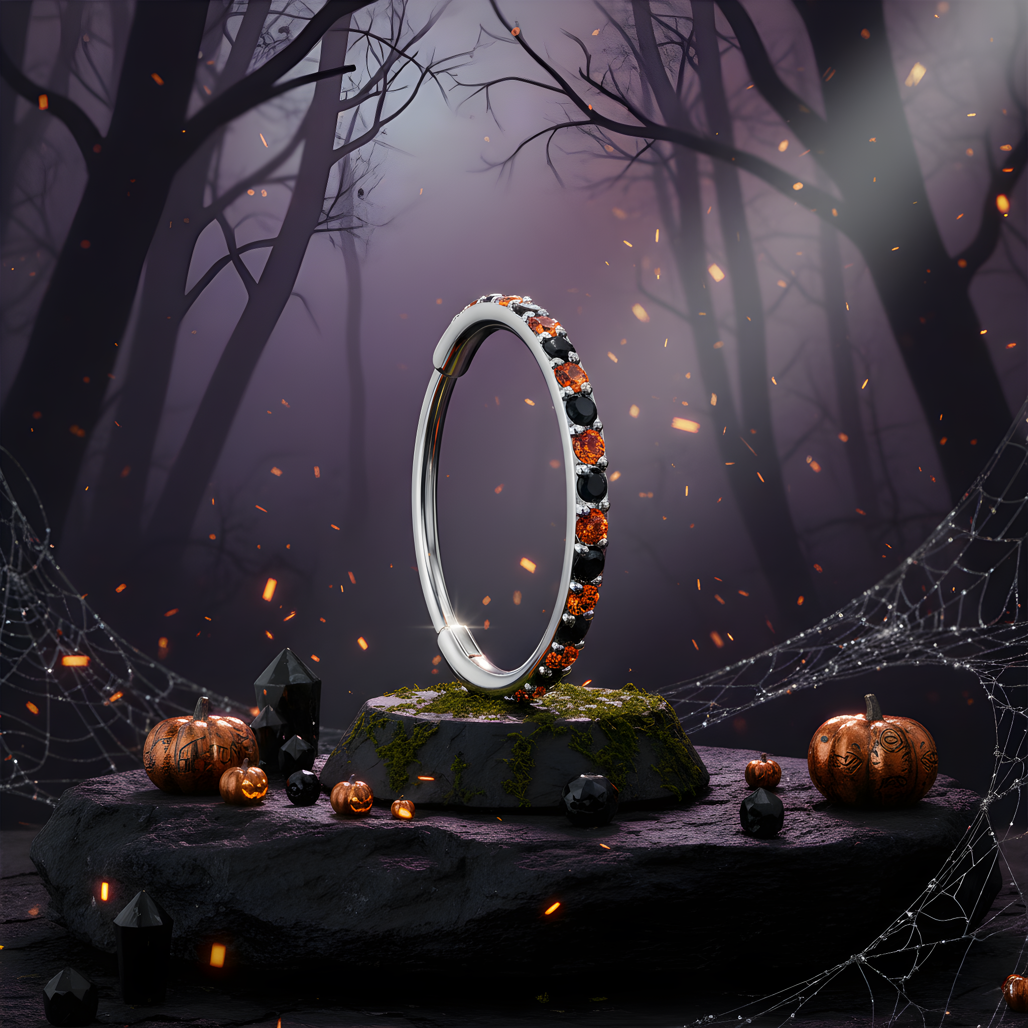 BodyCandy 20G Micro Gem Titanium Hinged Nose Hoop - Black Orange Nose Ring — side view