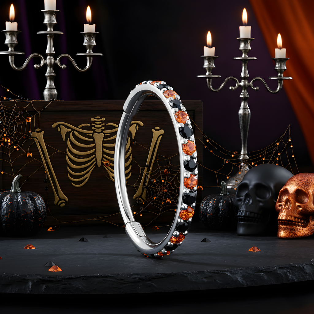 BodyCandy 20G Micro Gem Titanium Hinged Nose Hoop - Black Orange Nose Ring — lifestyle context
