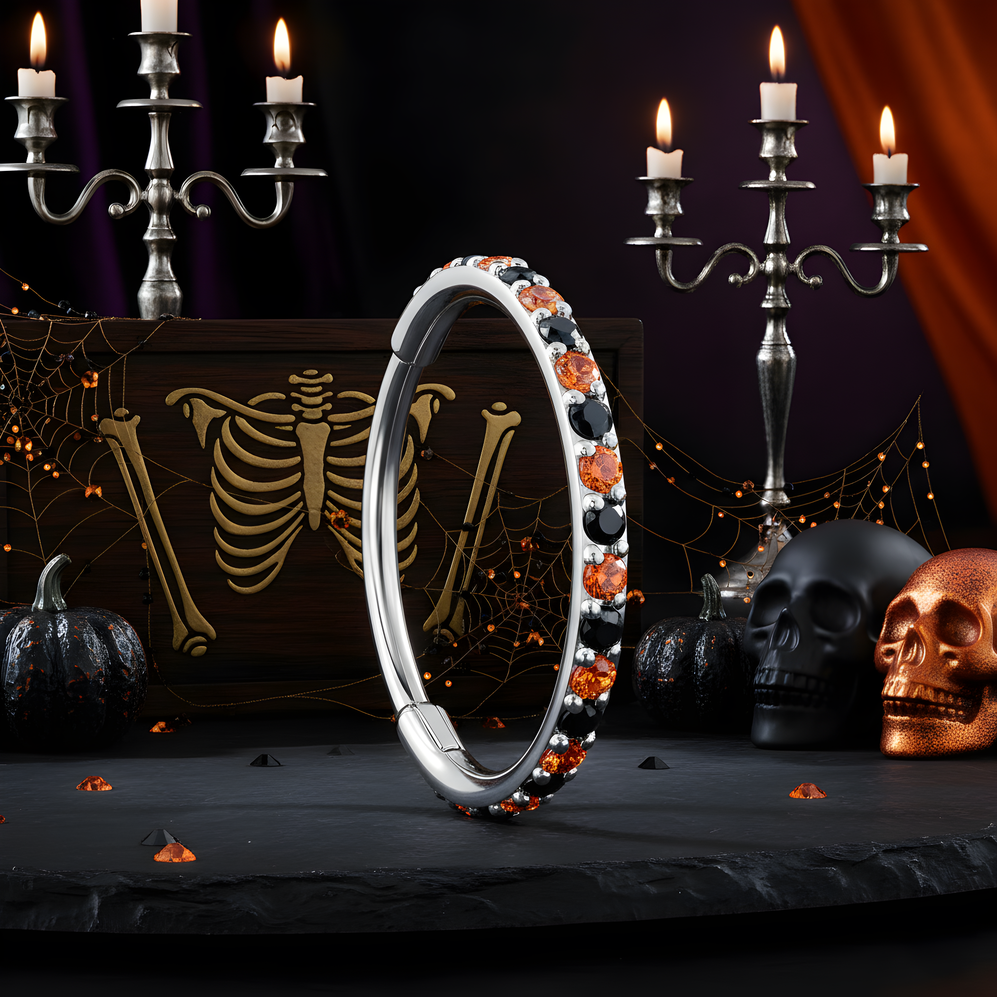 BodyCandy 20G Micro Gem Titanium Hinged Nose Hoop - Black Orange Nose Ring — lifestyle context