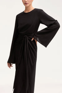 Hanadi Linen Wrap Maxi Dress - Black Clothing Veiled 