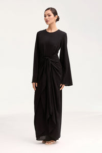 Hanadi Linen Wrap Maxi Dress - Black Clothing Veiled 