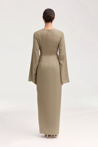 Hanadi Linen Wrap Maxi Dress - Desert Sage Clothing Veiled 