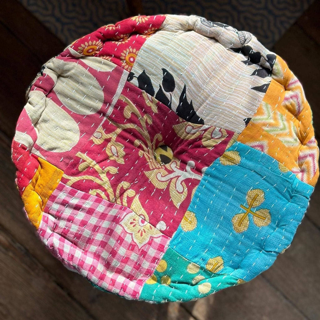 Darn Good Yarn Darn Good Yarn Hand Embroidered Floor Pouf — lifestyle worn / used context