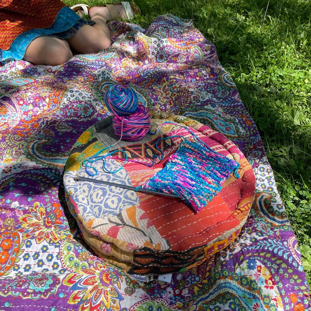 Darn Good Yarn Darn Good Yarn Hand Embroidered Floor Pouf — home decor category context