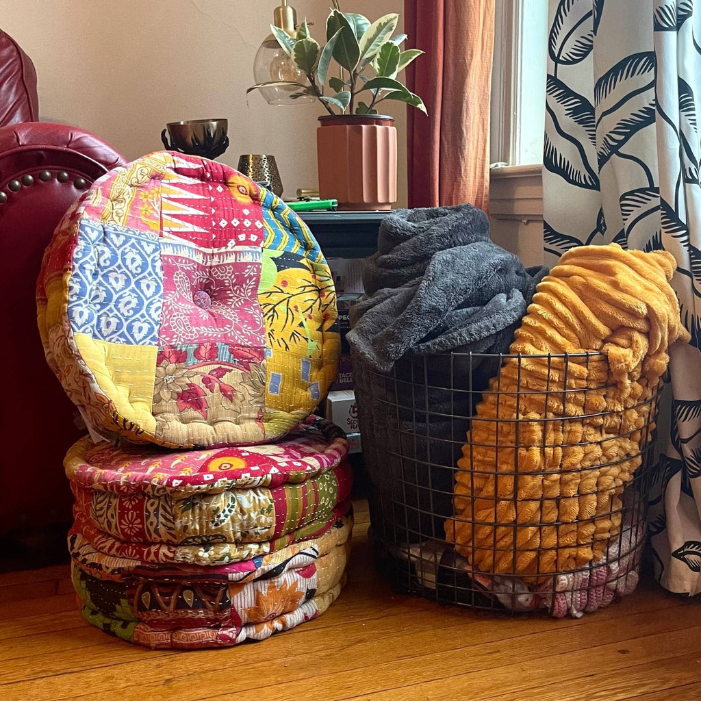 Darn Good Yarn Darn Good Yarn Hand Embroidered Floor Pouf — main product shot