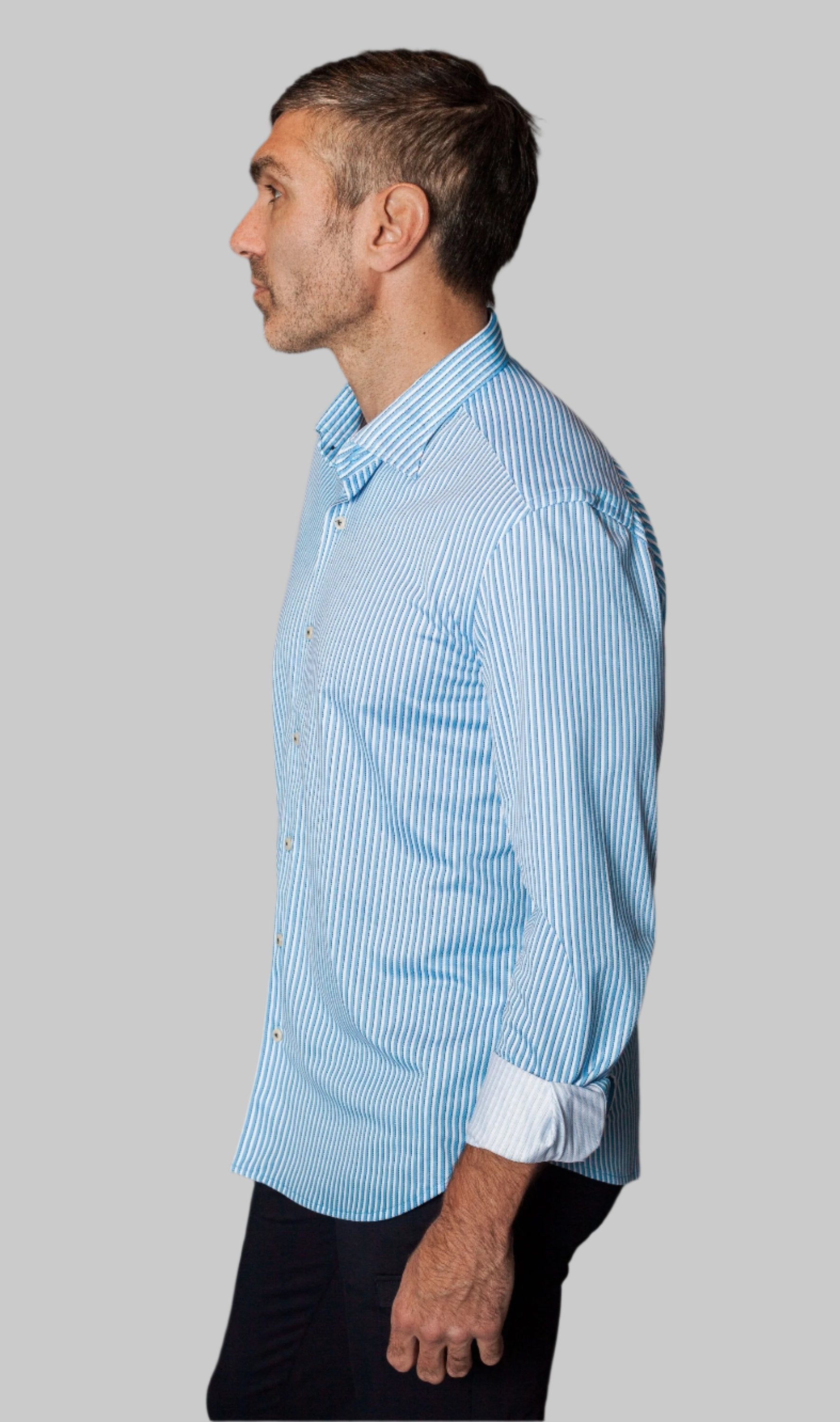 Buki Hansen Stripe Long Sleeve Tech Shirt — side view