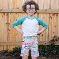 Princess Awesome & Boy Wonder "Jungle Jam" Tropical Birds Drawstring Shorts with Pockets — main product shot