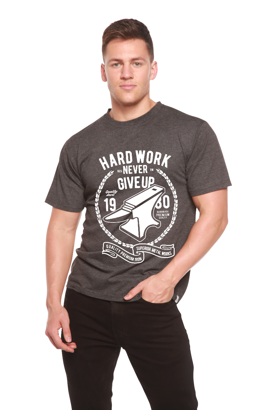 Spun Bamboo Hard Work Anvil Men's Bamboo Viscose/Organic Cotton Short Sleeve Graphic T-Shirt — back view