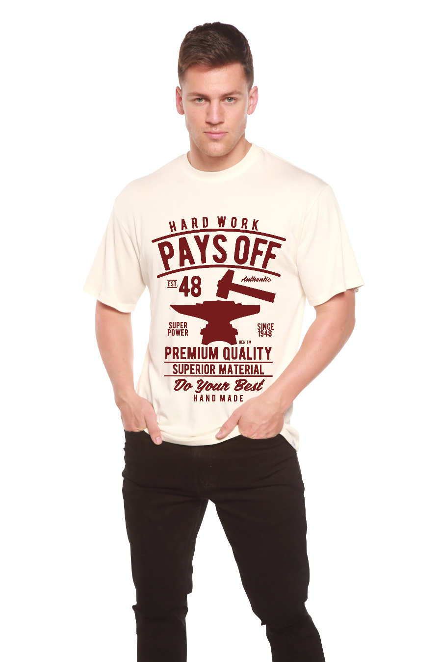 Spun Bamboo Hard Work Pays Men's Bamboo Viscose/Organic Cotton Short Sleeve Graphic T-Shirt — packaging