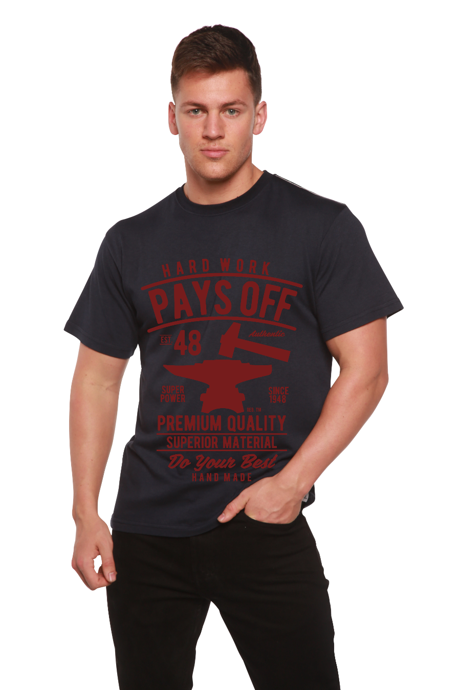 Spun Bamboo Hard Work Pays Men's Bamboo Viscose/Organic Cotton Short Sleeve Graphic T-Shirt — feature highlight