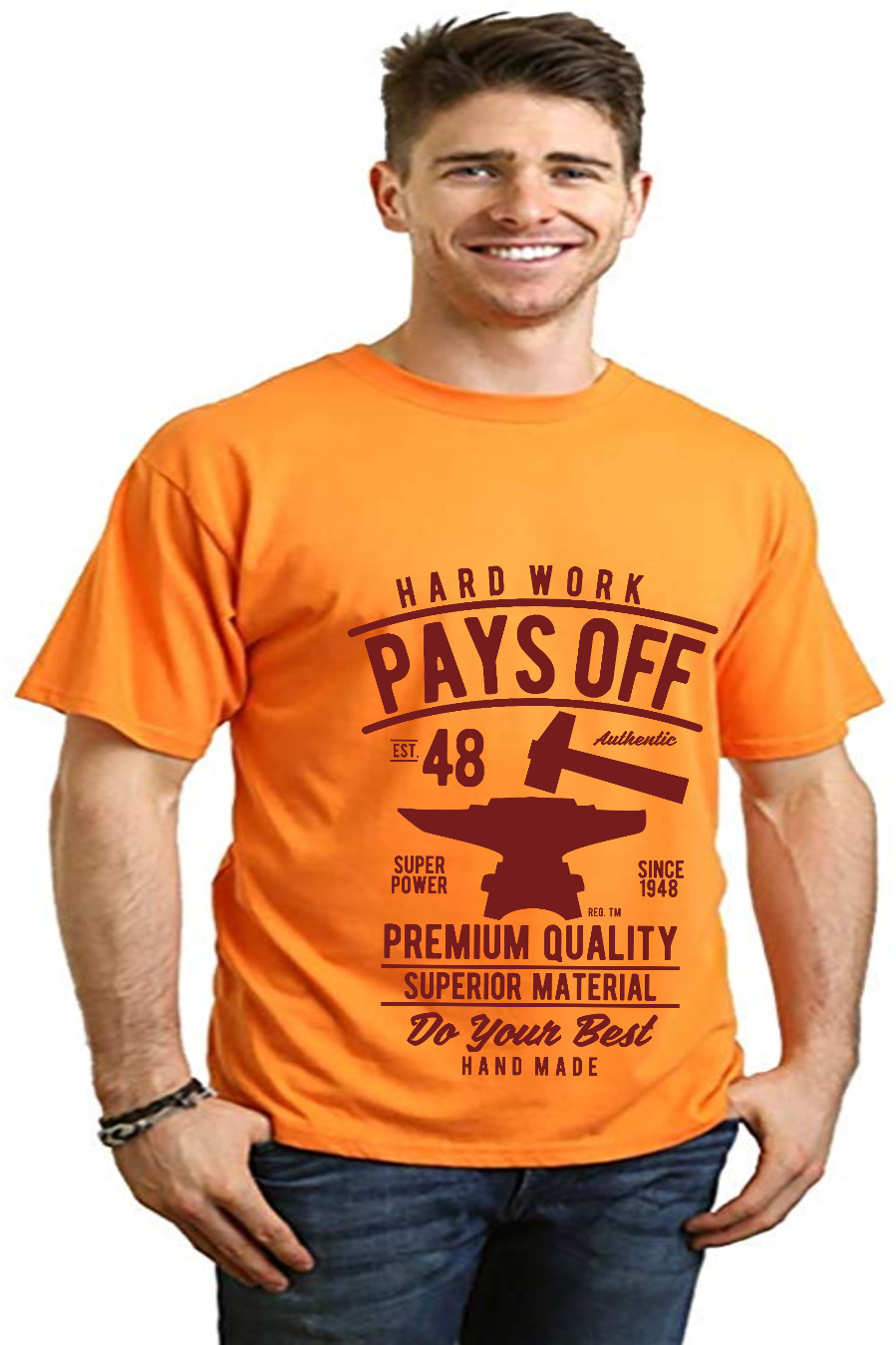 Spun Bamboo Hard Work Pays Men's Bamboo Viscose/Organic Cotton Short Sleeve Graphic T-Shirt — in-use photo