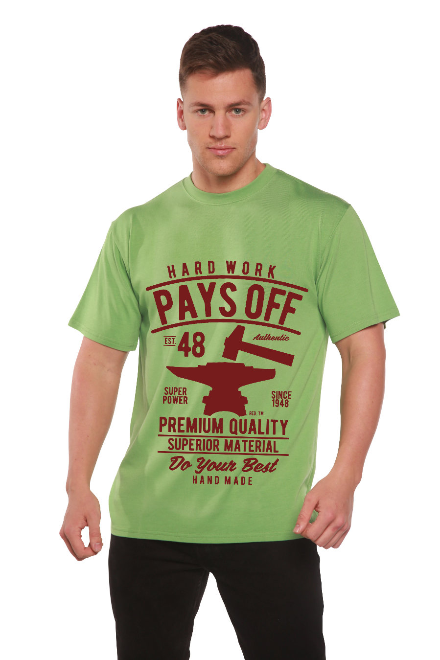 Spun Bamboo Hard Work Pays Men's Bamboo Viscose/Organic Cotton Short Sleeve Graphic T-Shirt — fabric or material detail