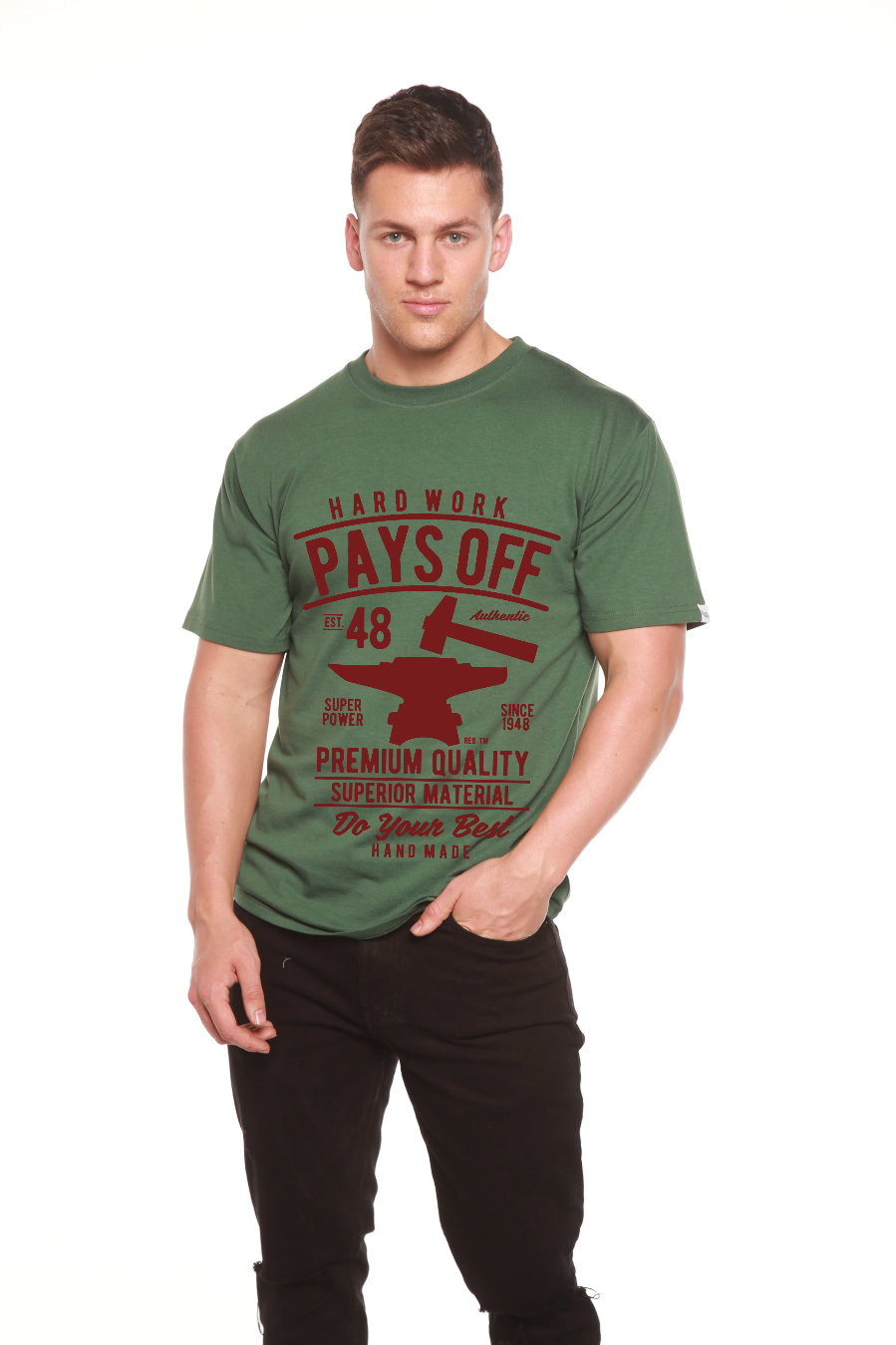 Spun Bamboo Hard Work Pays Men's Bamboo Viscose/Organic Cotton Short Sleeve Graphic T-Shirt — alternative angle