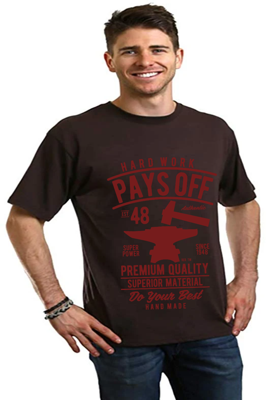 Spun Bamboo Hard Work Pays Men's Bamboo Viscose/Organic Cotton Short Sleeve Graphic T-Shirt — size reference