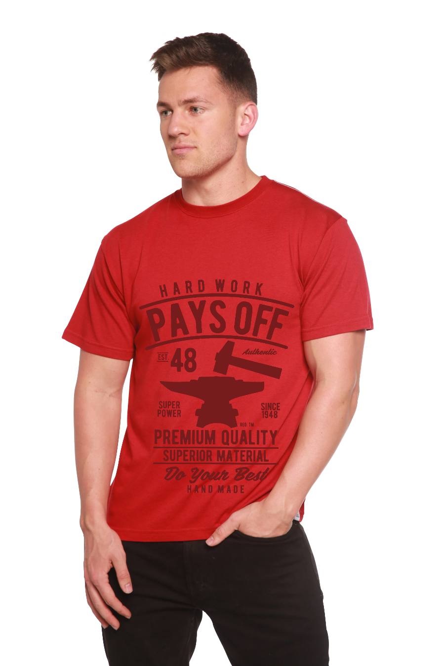 Spun Bamboo Hard Work Pays Men's Bamboo Viscose/Organic Cotton Short Sleeve Graphic T-Shirt — back view