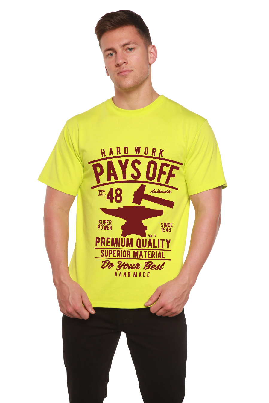 Spun Bamboo Hard Work Pays Men's Bamboo Viscose/Organic Cotton Short Sleeve Graphic T-Shirt — comparison shot
