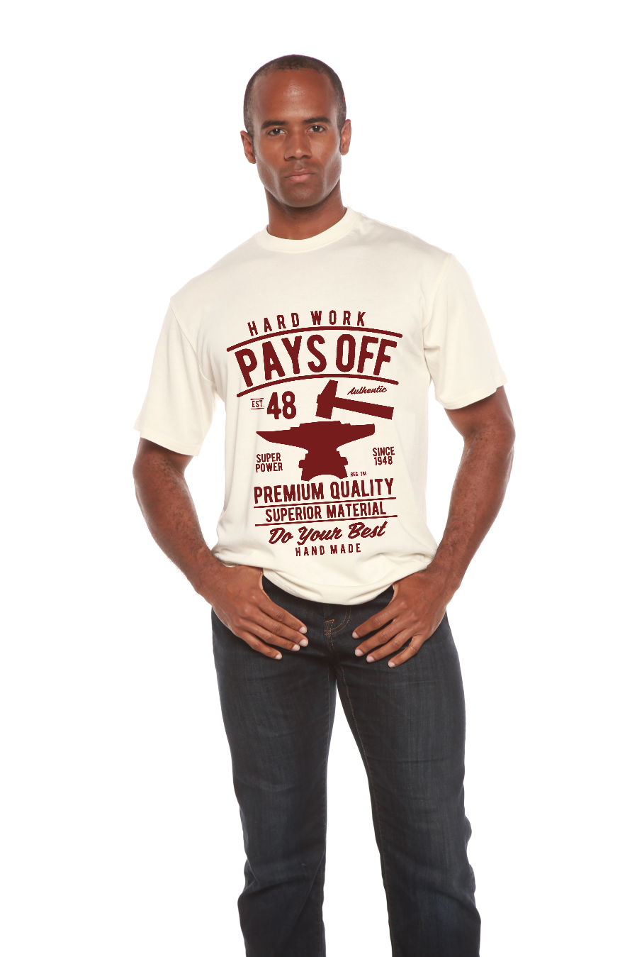 Spun Bamboo Hard Work Pays Men's Bamboo Viscose/Organic Cotton Short Sleeve Graphic T-Shirt — product on model