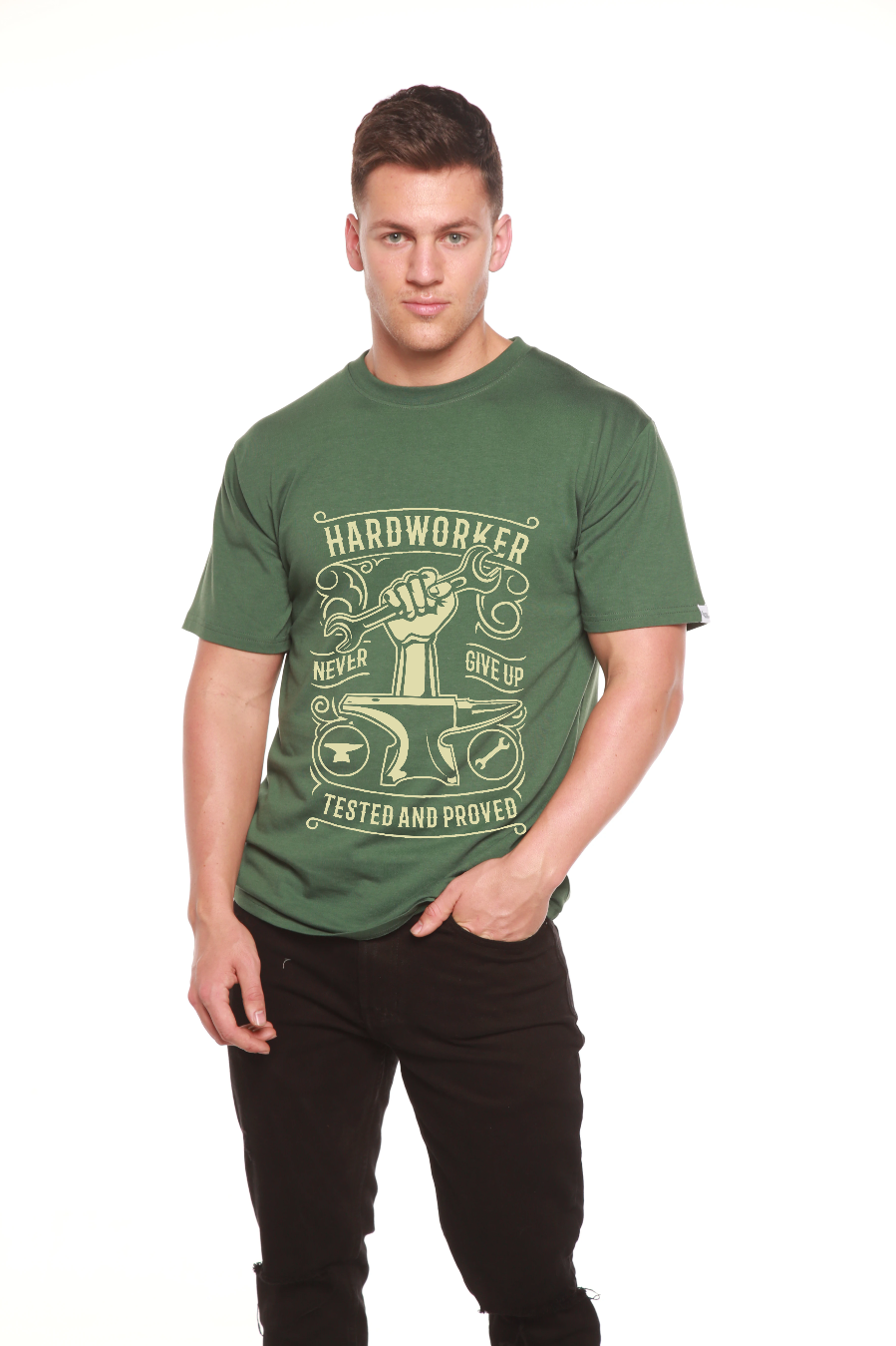 Spun Bamboo Hard Worker Men's Bamboo Viscose/Organic Cotton Short Sleeve Graphic T-Shirt — color detail